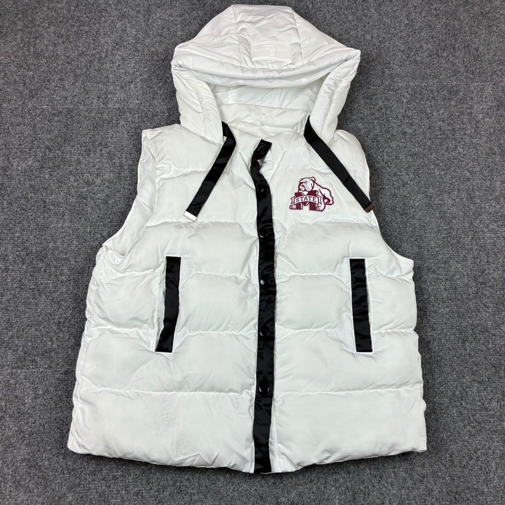 Gameday Couture Mississippi State Bulldogs White Puffer Vest Hooded Size Small